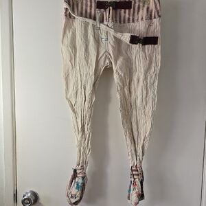Striped Beige Pants with Buckle Detail Vintage